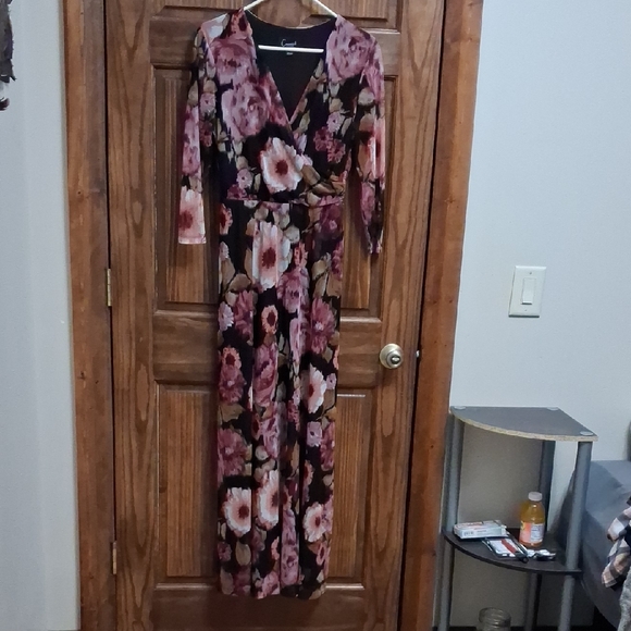 connected apparel Dresses & Skirts - connected apparel Black Maxi Dress with Pink and Brown Floral Print
